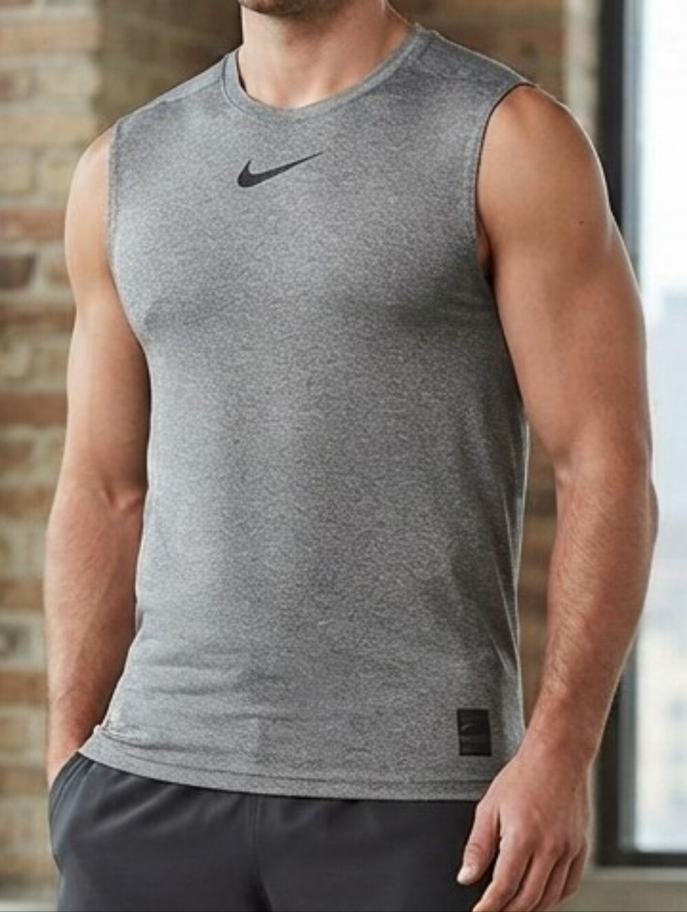 Nike Pro Gray Dri-FIT Athletic Sleeveless Workout Tank Top Large Activewear Gym